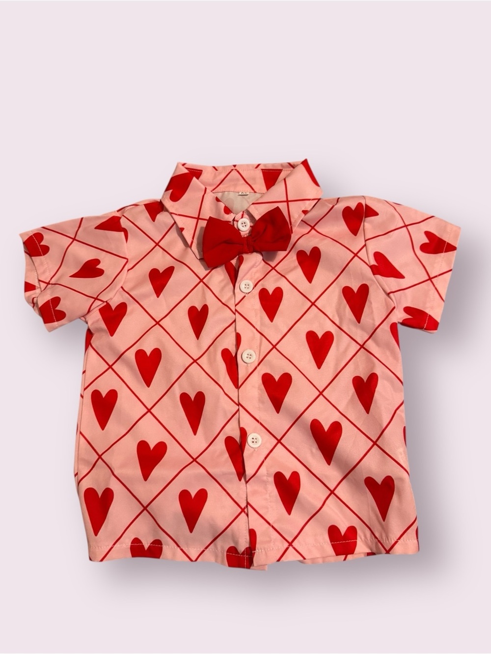 Baby Heart Print Button Up Shirt with Bow Tie 12 Months